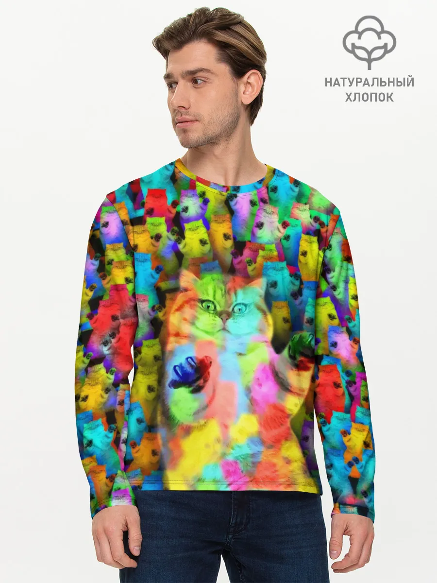 Мужской лонгслив базовый / Котики на дискотеке