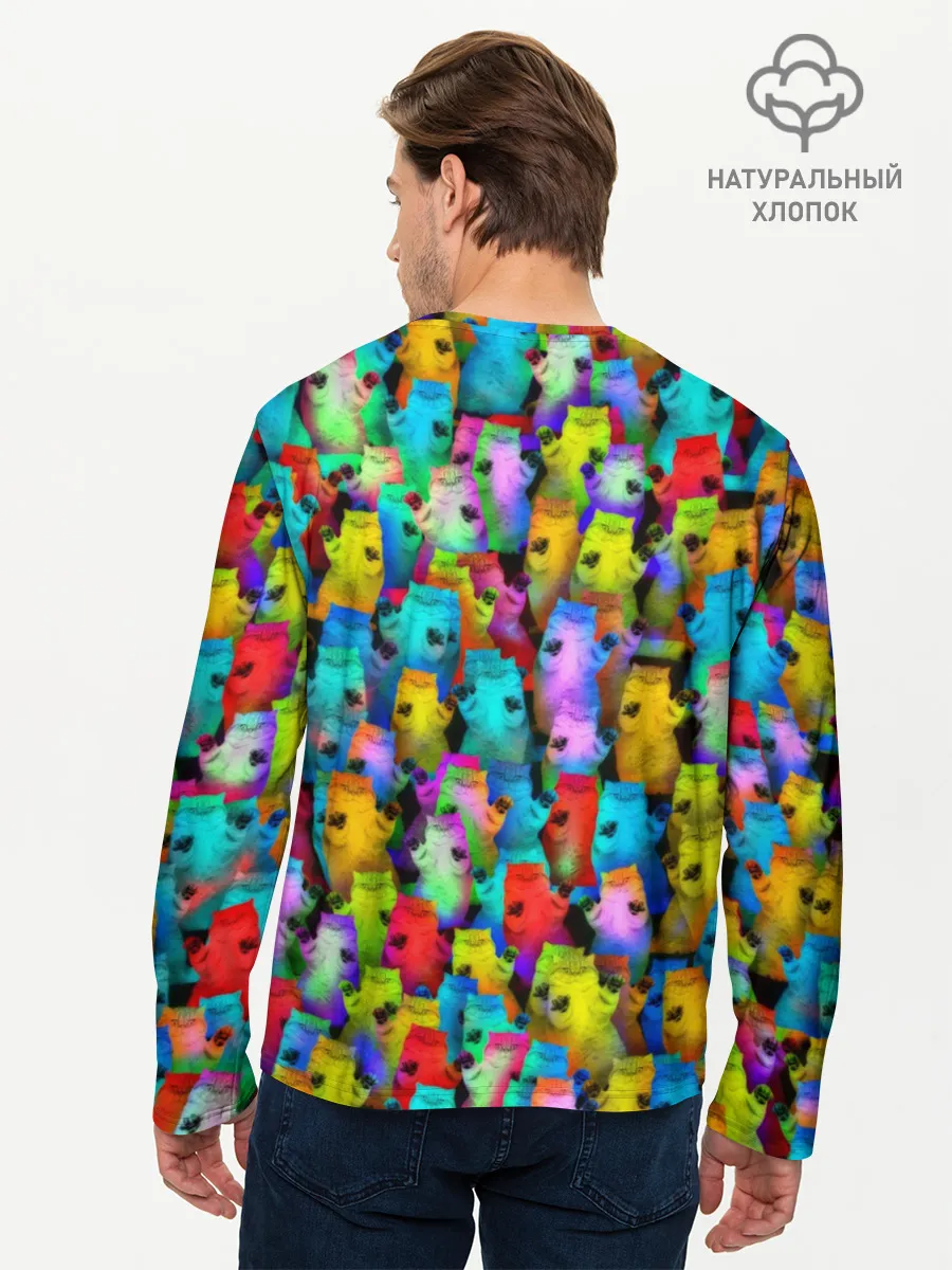 Мужской лонгслив базовый / Котики на дискотеке