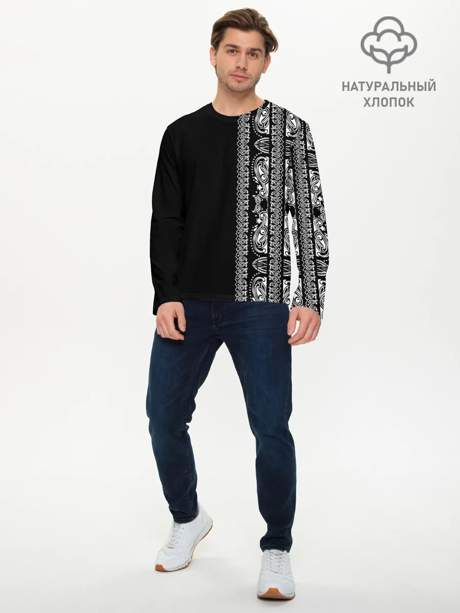 Мужской лонгслив базовый / Узор на чёрном