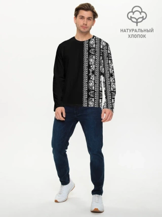 Мужской лонгслив базовый / Узор на чёрном