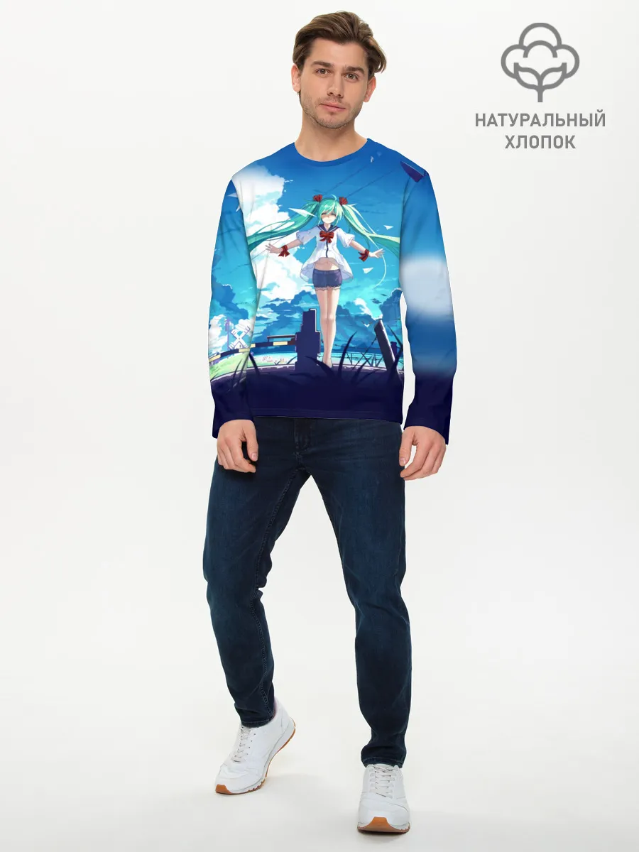 Мужской лонгслив базовый / Хацунэ Мику под летним небом