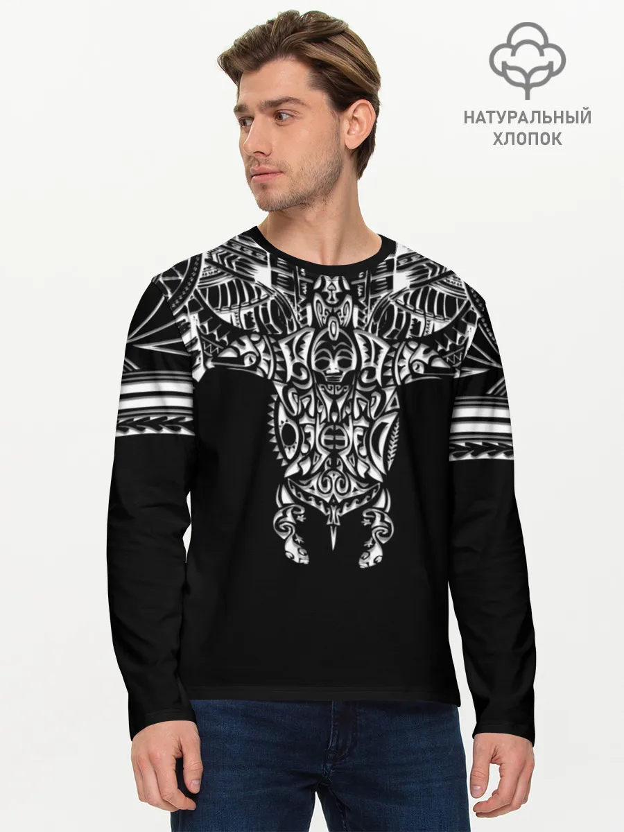 Мужской лонгслив базовый / Узор в стиле маори / полинезия
