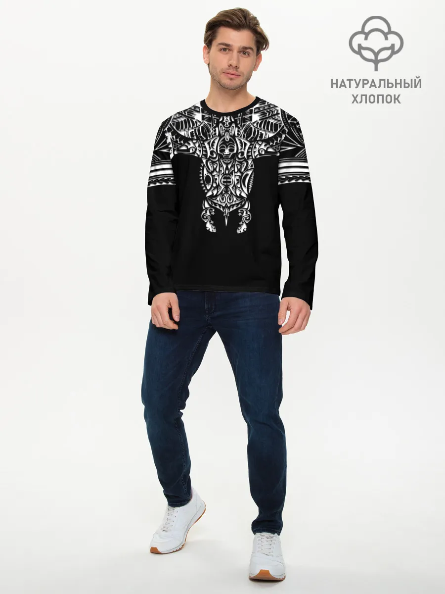 Мужской лонгслив базовый / Узор в стиле маори / полинезия