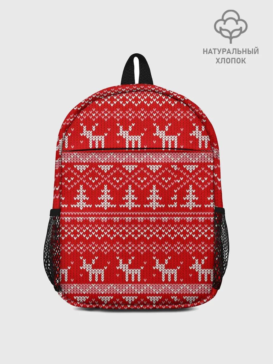 Рюкзак детский / Новогодний узор с оленями и елкой