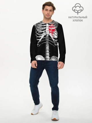 Мужской лонгслив базовый / Скелет с сердцем