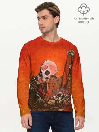 Мужской лонгслив базовый / Скелет с гитарой