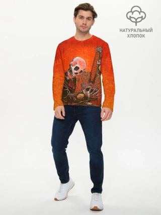 Мужской лонгслив базовый / Скелет с гитарой