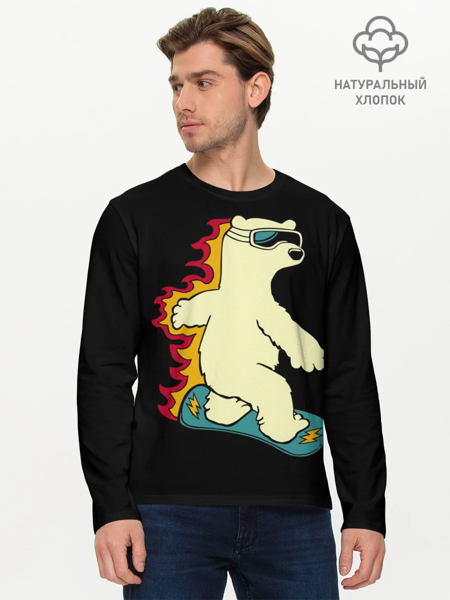 Мужской лонгслив базовый / Мишка на борде