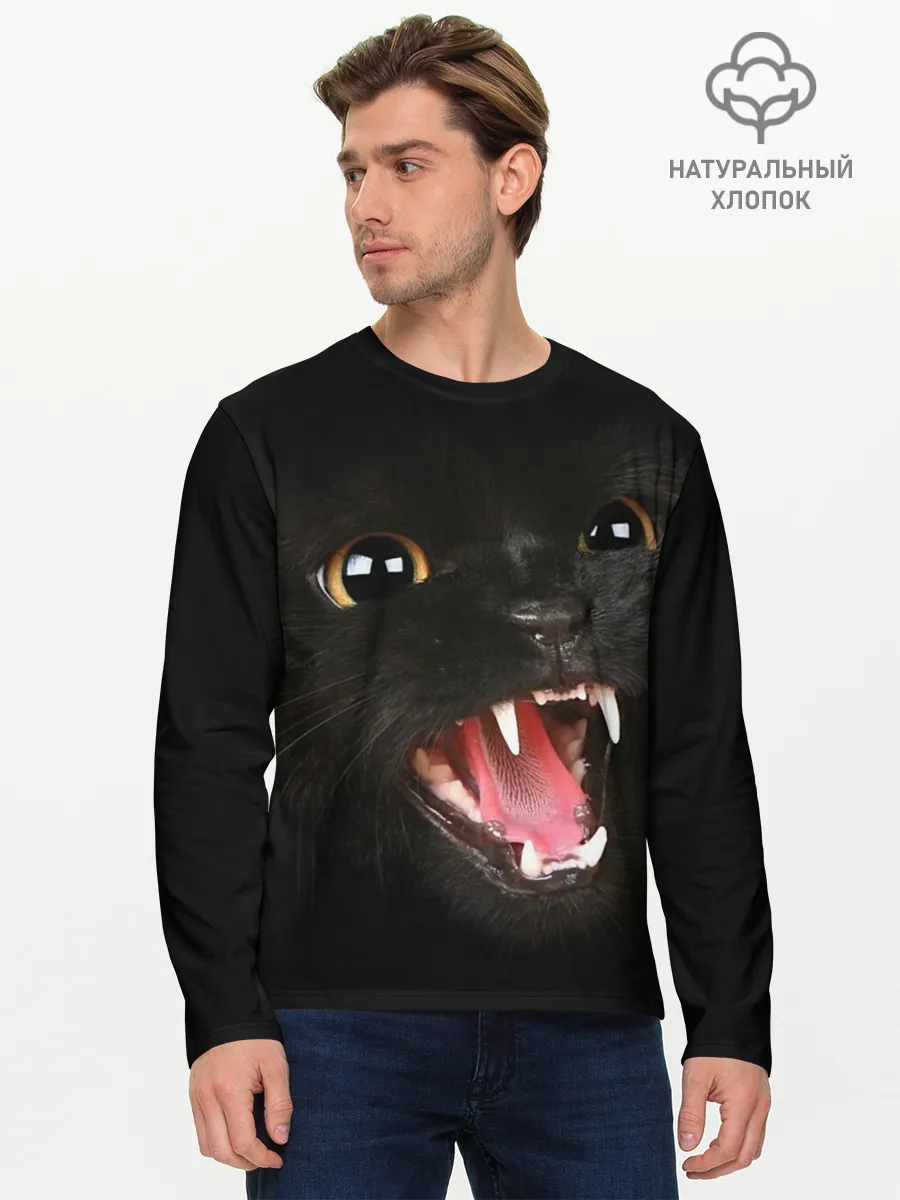Мужской лонгслив базовый / Черный кот
