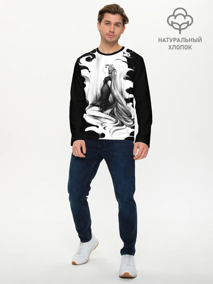 Мужской лонгслив базовый / Черно-белая Мику Хацунэ