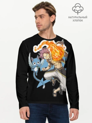 Мужской лонгслив базовый / Нацу и Хеппи из Хвоста Фей