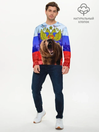 Мужской лонгслив базовый / Русский медведь и герб