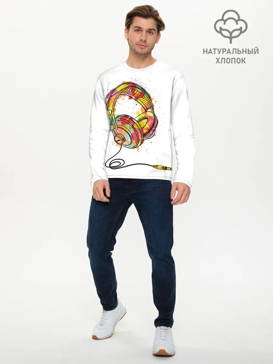 Мужской лонгслив базовый / Красочные наушники