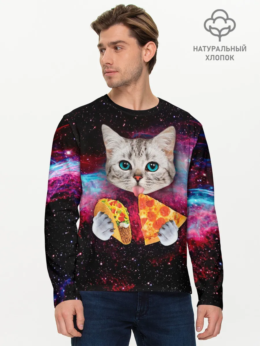 Мужской лонгслив базовый / Кот с едой
