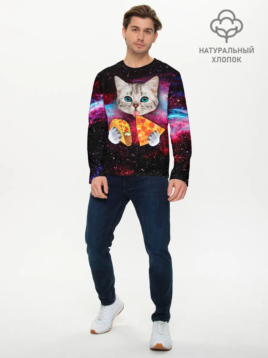 Мужской лонгслив базовый / Кот с едой