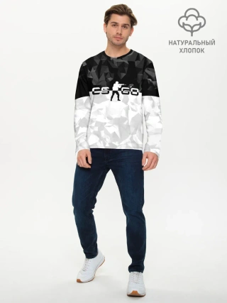 Мужской лонгслив базовый / CS GO BLACK WHITE GEOMETRY