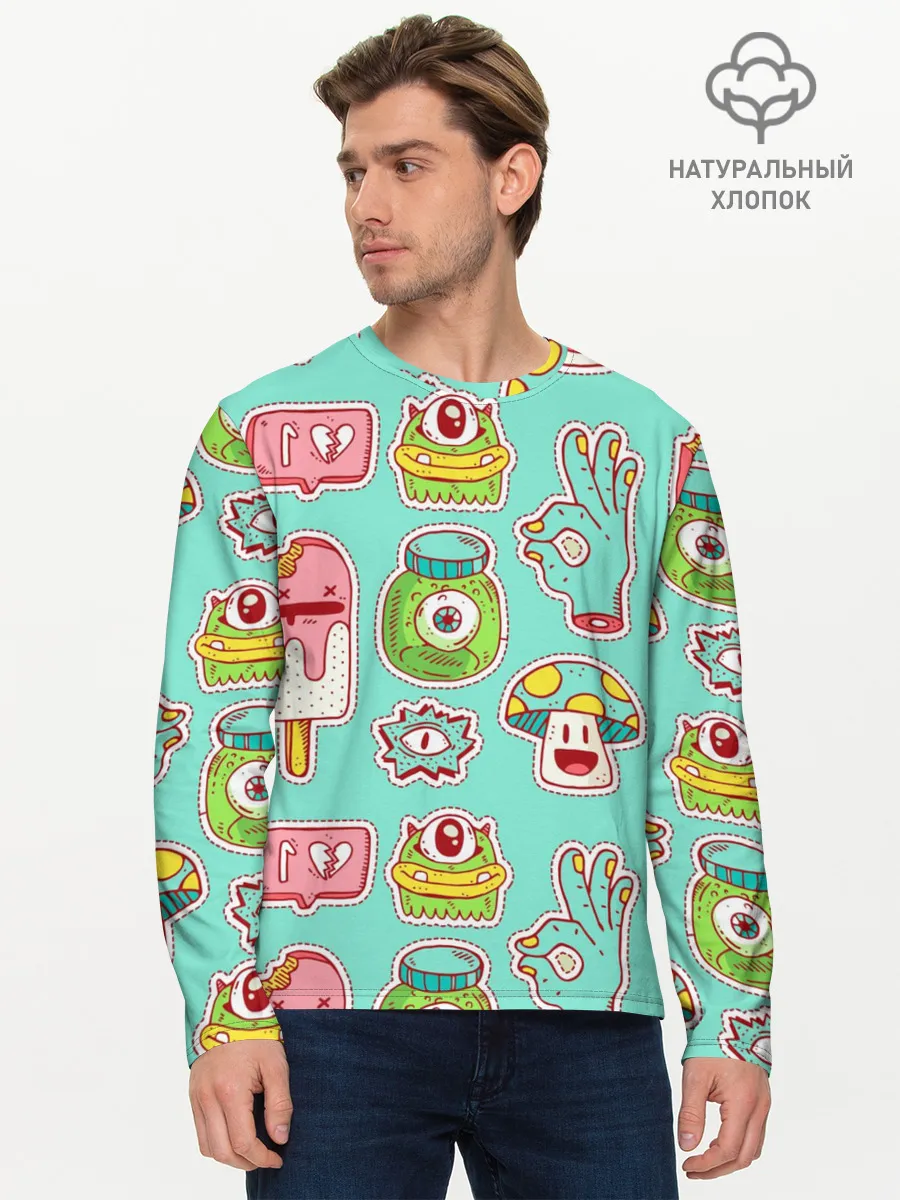Мужской лонгслив базовый / Яркие монстрики