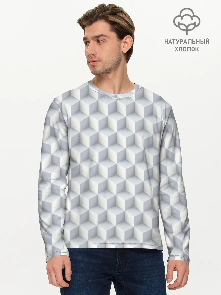 Мужской лонгслив базовый / 3D Кубы