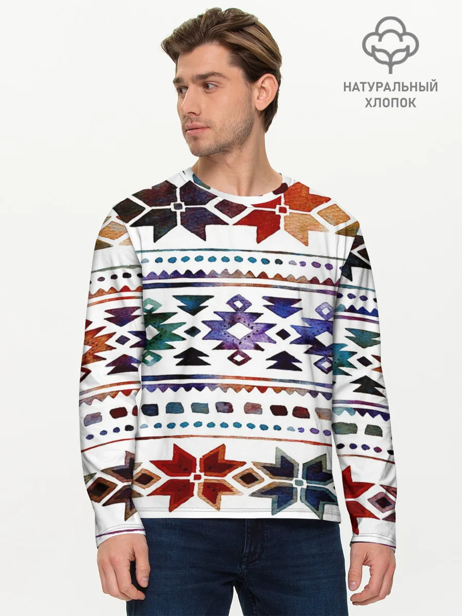 Мужской лонгслив базовый / Снежинки акварель