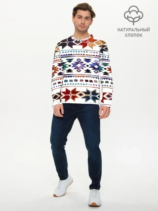 Мужской лонгслив базовый / Снежинки акварель