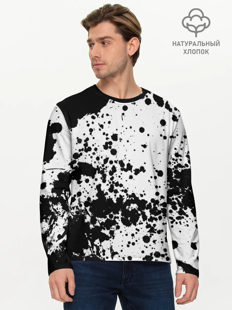 Мужской лонгслив базовый / Черно-белые капли