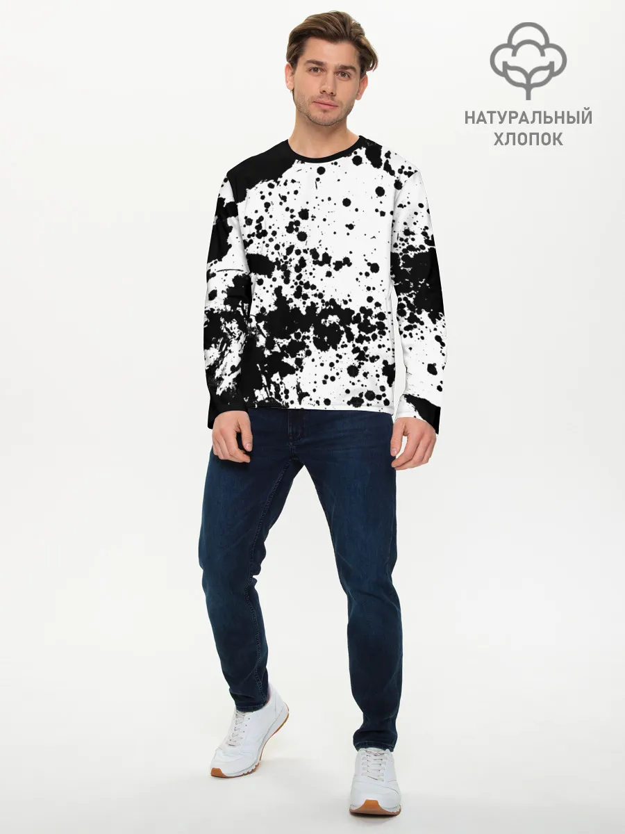 Мужской лонгслив базовый / Черно-белые капли