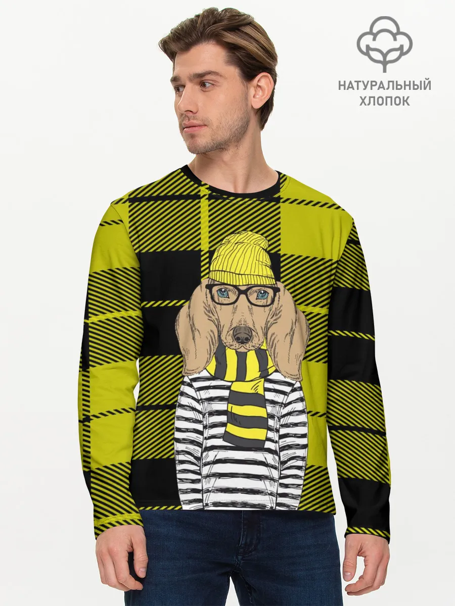 Мужской лонгслив базовый / Такса Хипстер