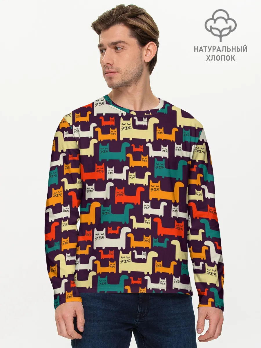 Мужской лонгслив базовый / Найди чёрного кота