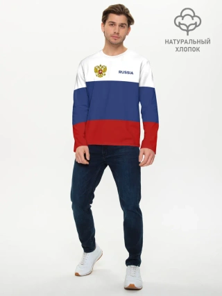 Мужской лонгслив базовый / Россия Триколор