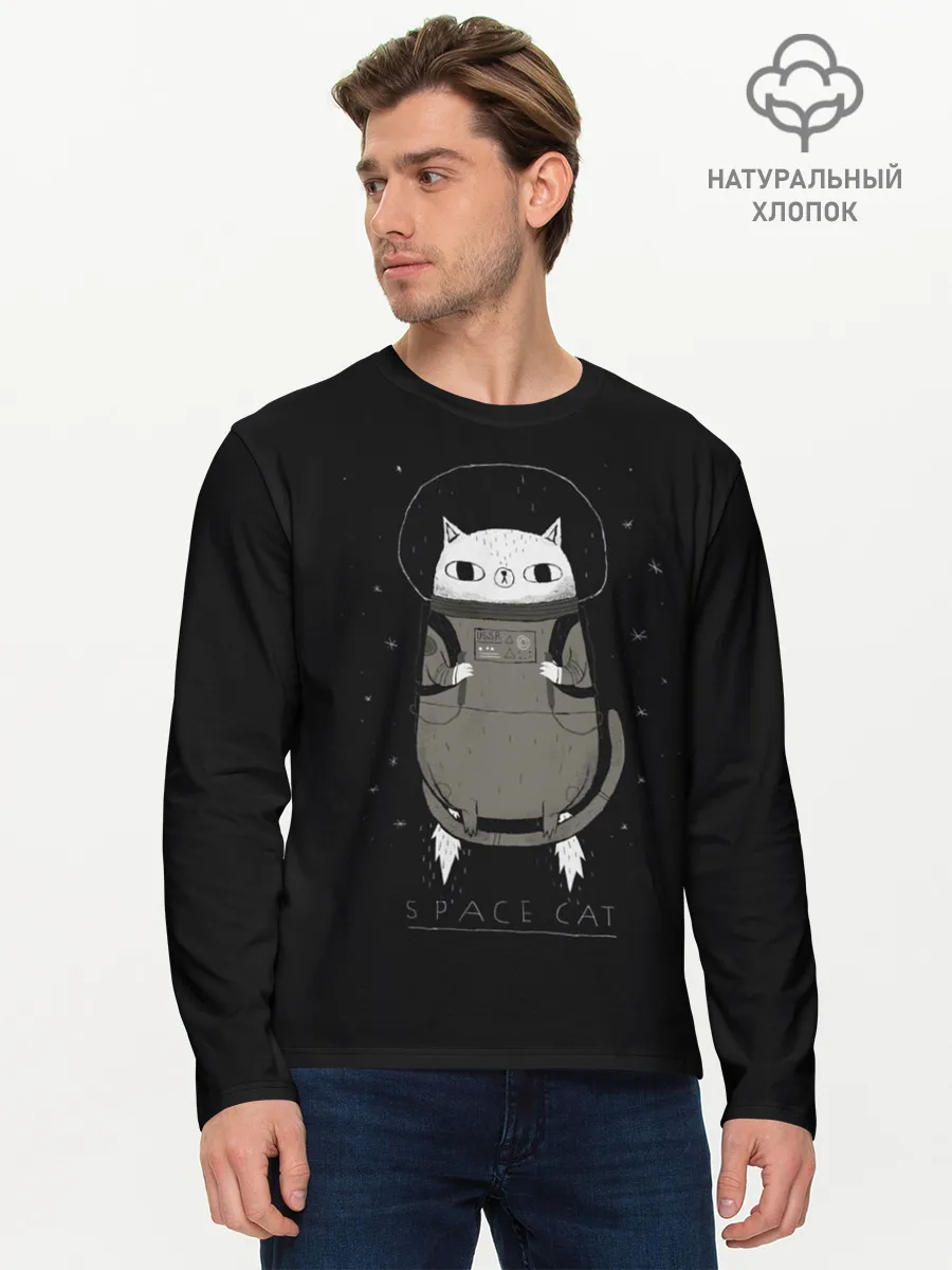 Мужской лонгслив базовый / Кот космонавт