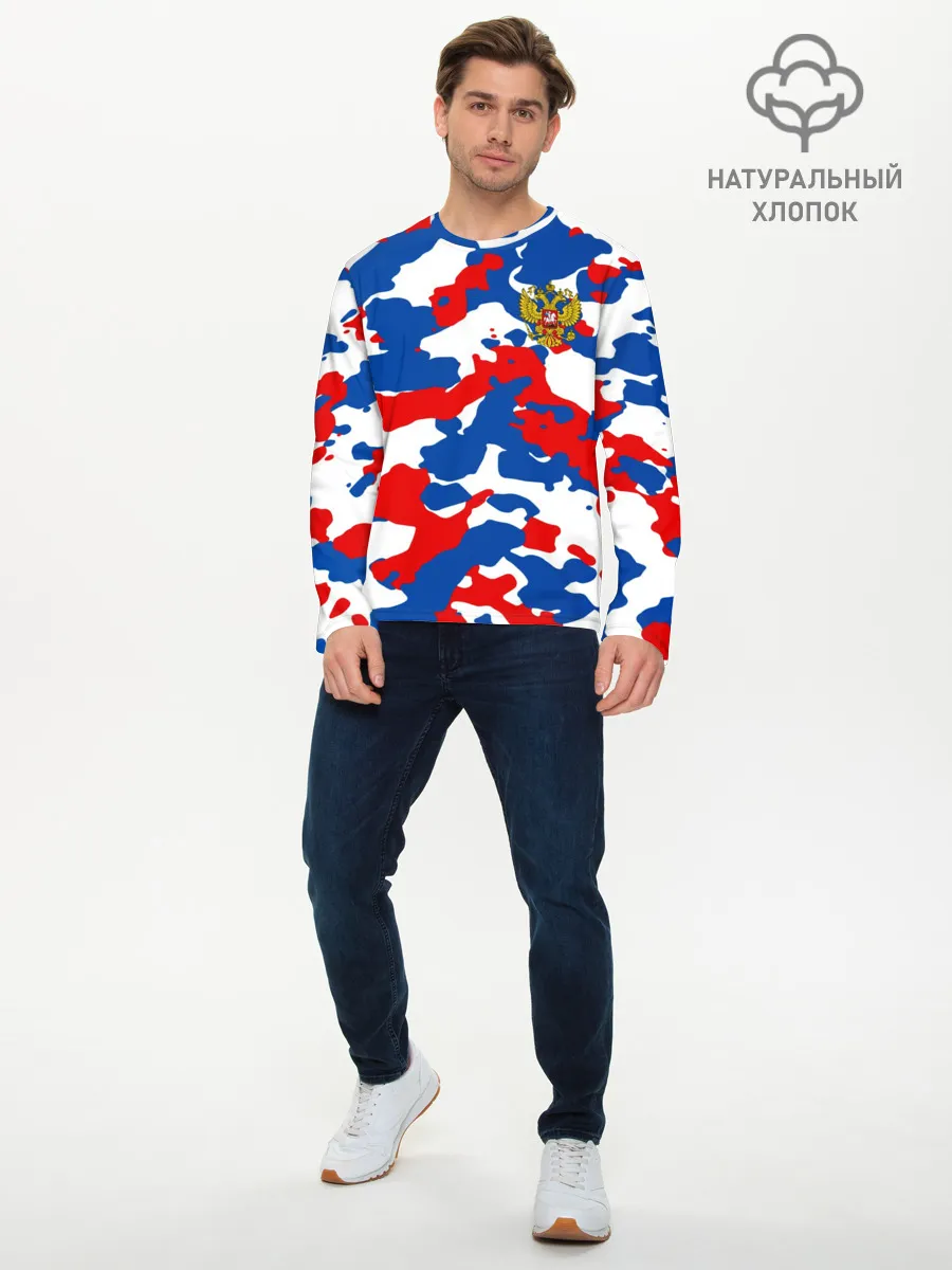 Мужской лонгслив базовый / Герб РФ Милитари