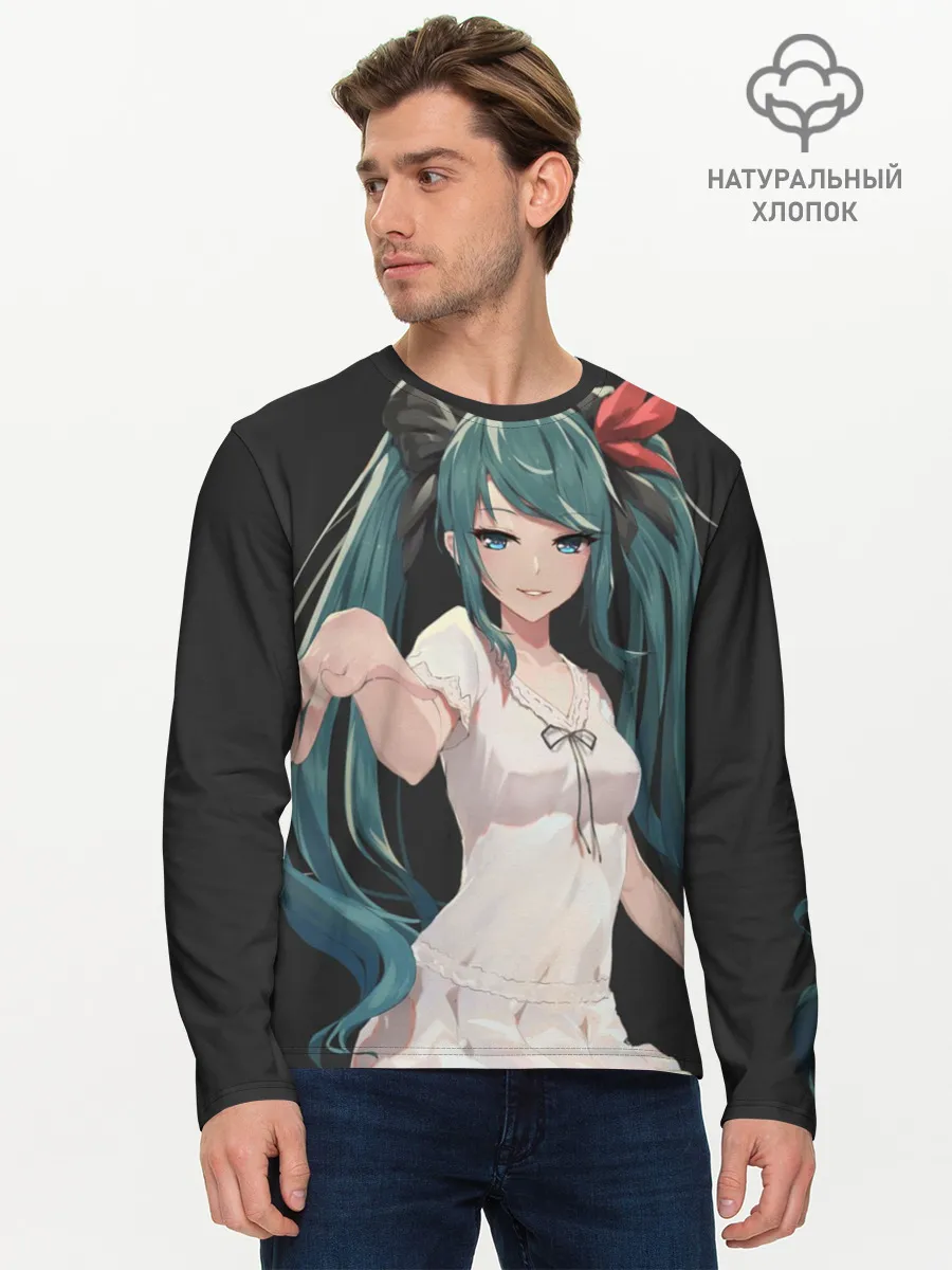 Мужской лонгслив базовый / Хацуне Мику с протянутой рукой