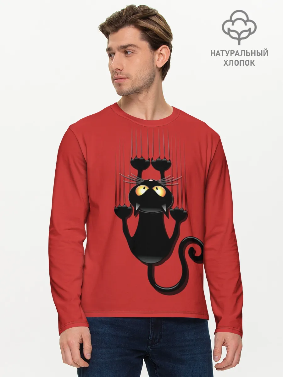 Мужской лонгслив базовый / Черный Кот