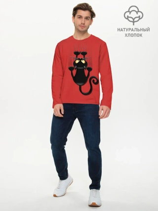 Мужской лонгслив базовый / Черный Кот