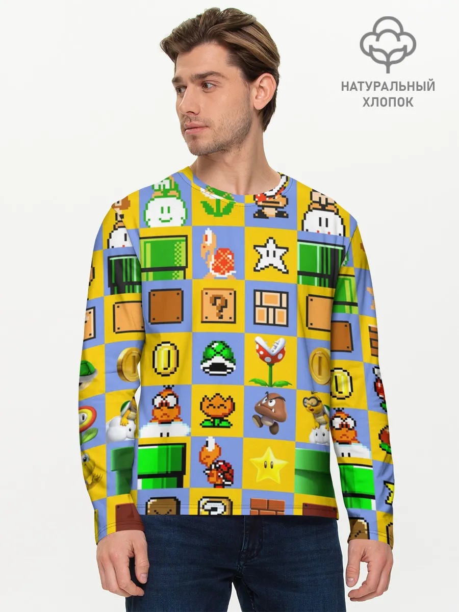 Мужской лонгслив базовый / Super Mario Pop art