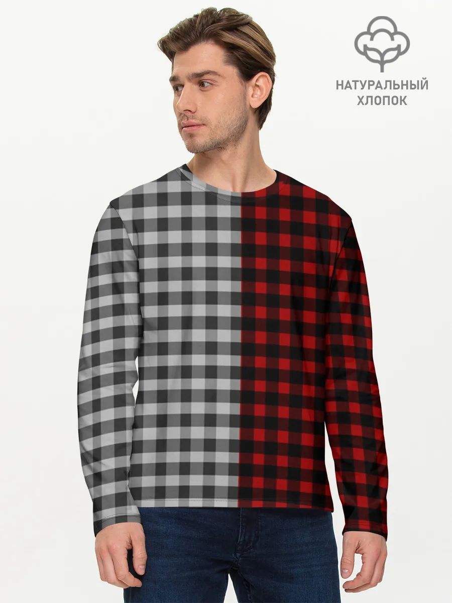 Мужской лонгслив базовый / Красно белая рубашка в клетку