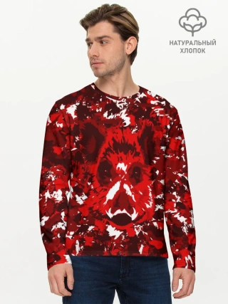 Мужской лонгслив базовый / Краснобелый камуфляж с кабаном