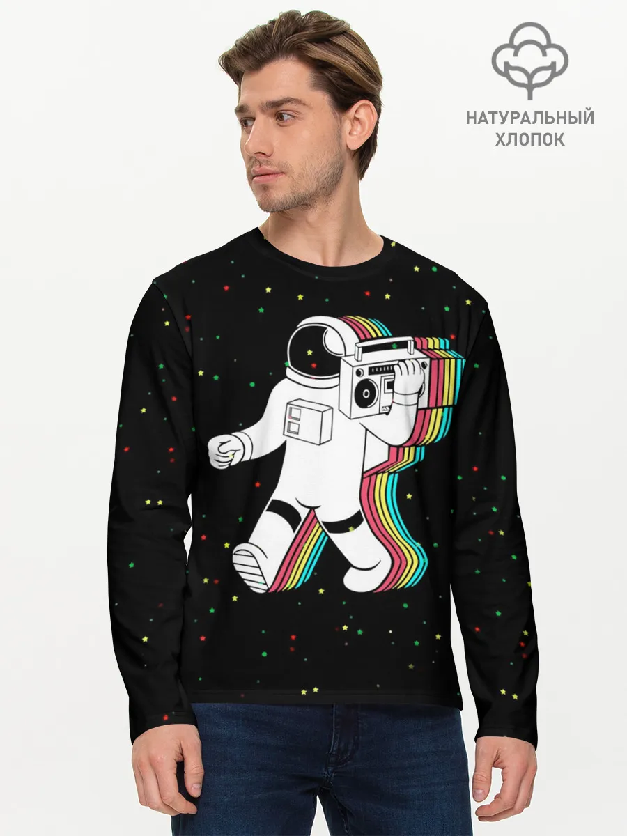 Мужской лонгслив базовый / Космонавт с магнитофоном