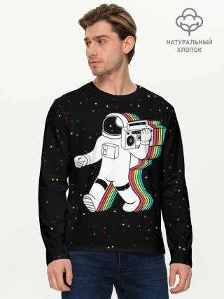 Мужской лонгслив базовый / Космонавт с магнитофоном