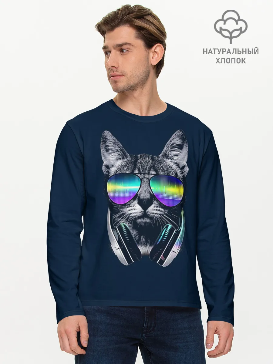 Мужской лонгслив базовый / Кот в Наушниках