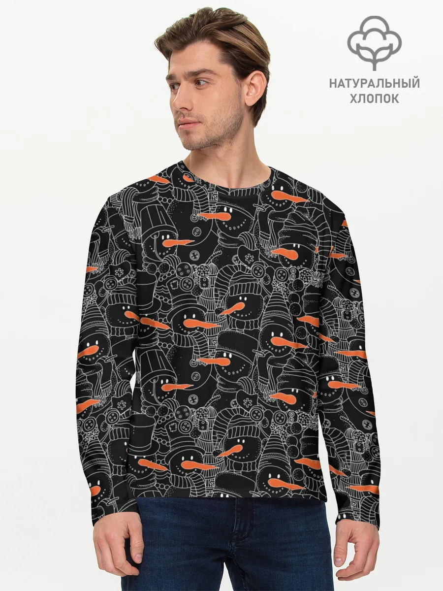 Мужской лонгслив базовый / Черные снеговики