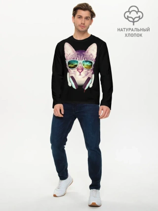 Мужской лонгслив базовый / Кот в Наушниках