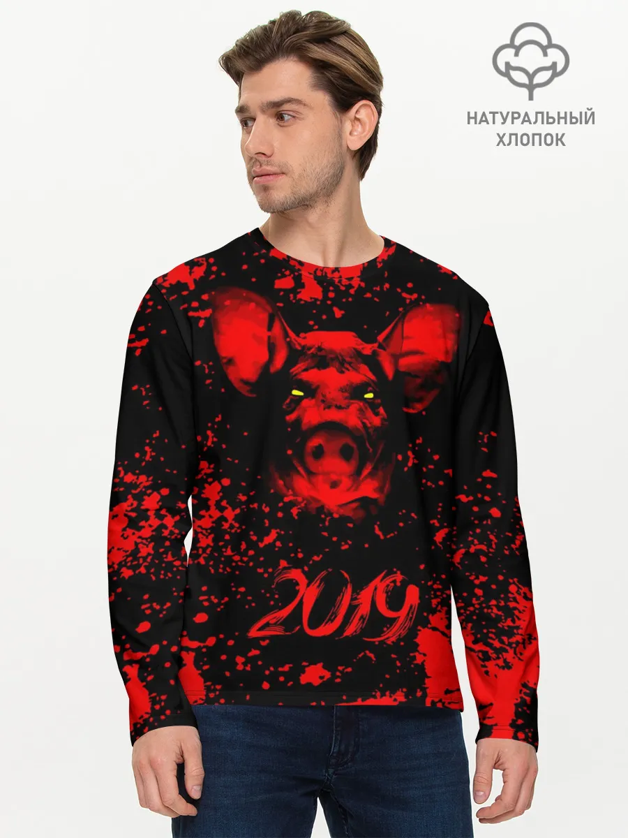 Мужской лонгслив базовый / Красный поросенок