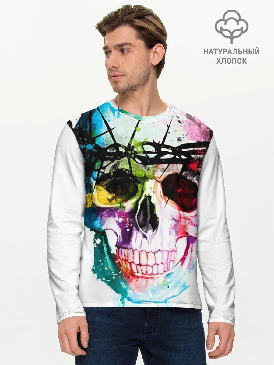 Мужской лонгслив базовый / Череп и краска