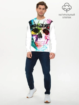 Мужской лонгслив базовый / Череп и краска