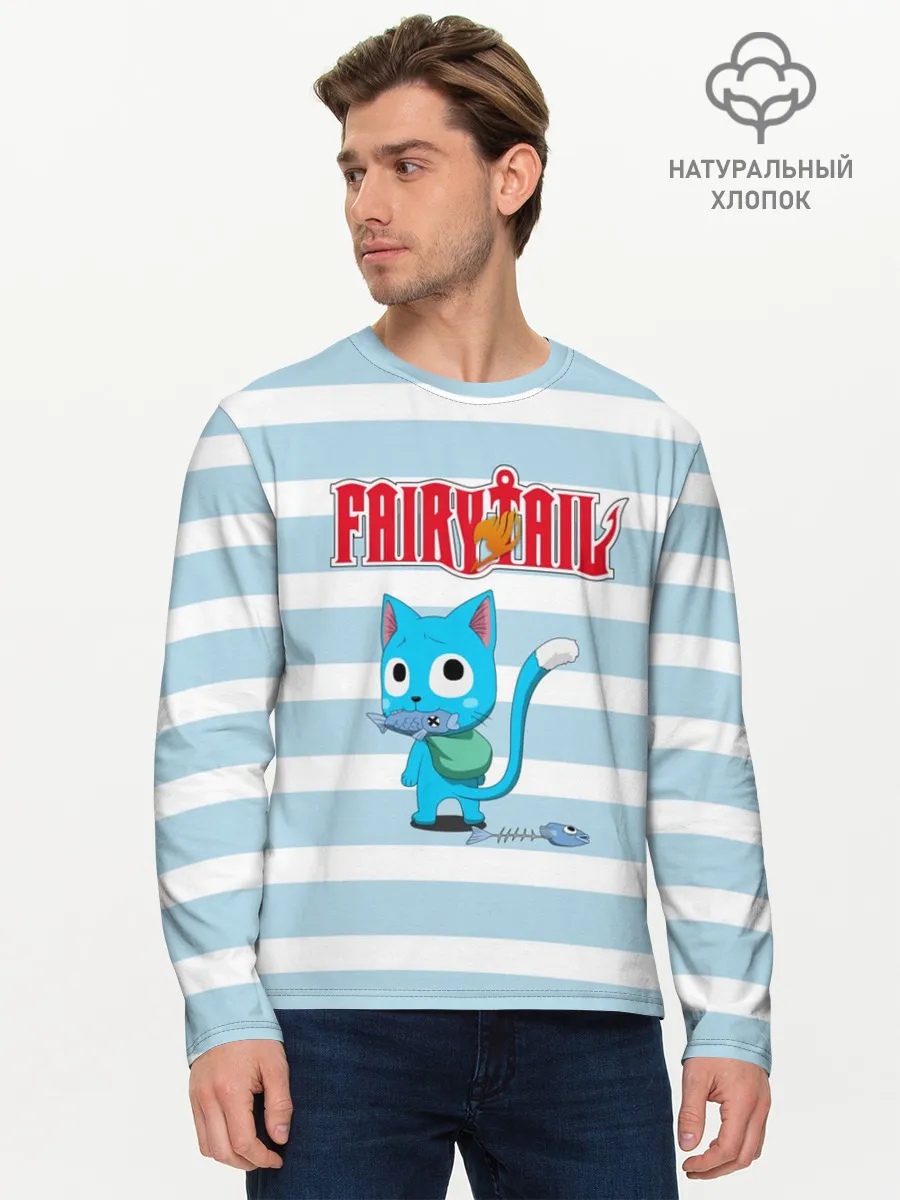 Мужской лонгслив базовый / Кот на полосочках