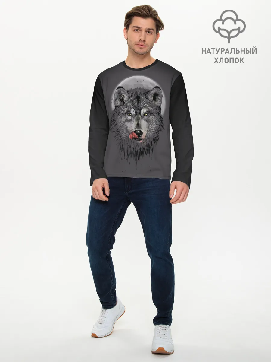 Мужской лонгслив базовый / Волк Облизывается