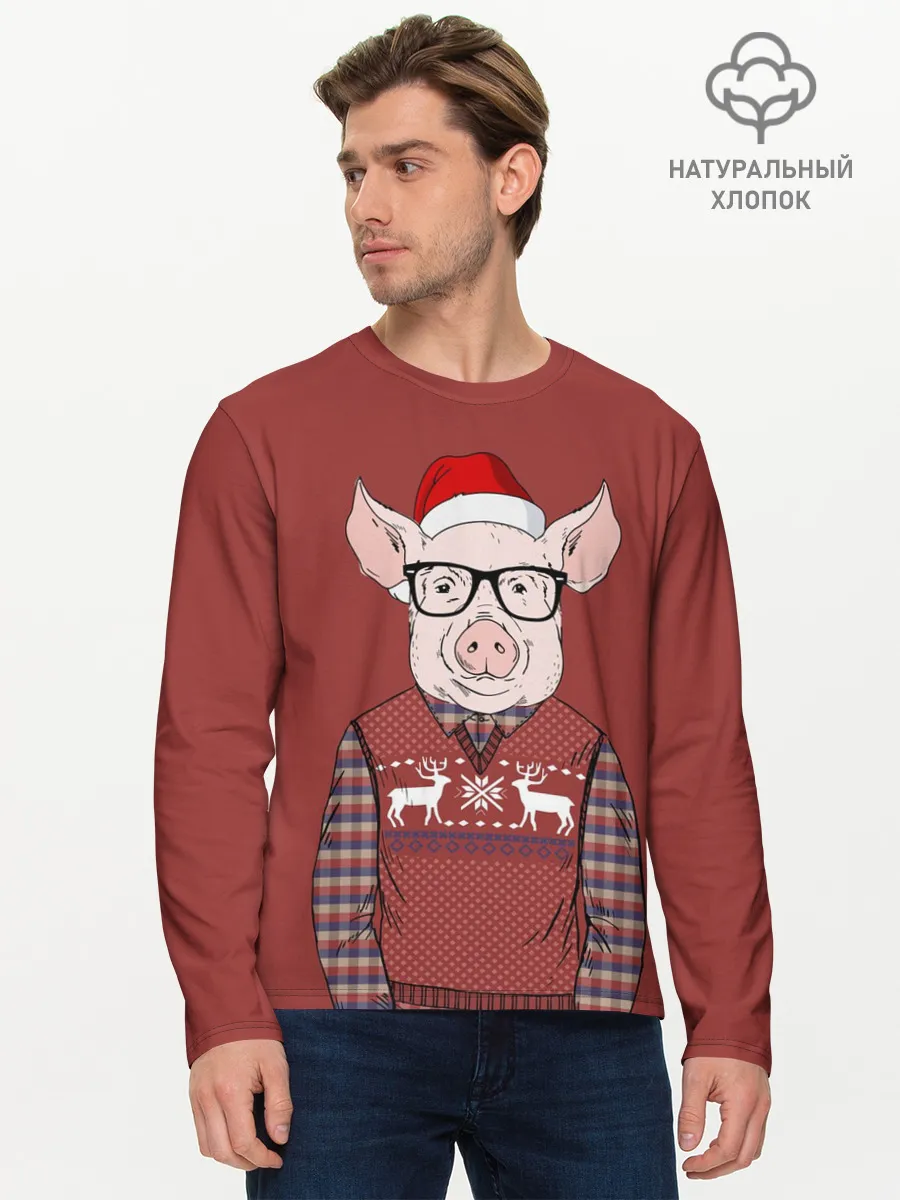 Мужской лонгслив базовый / New Year Pig