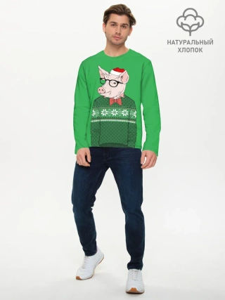 Мужской лонгслив базовый / New Year Hipster Pig
