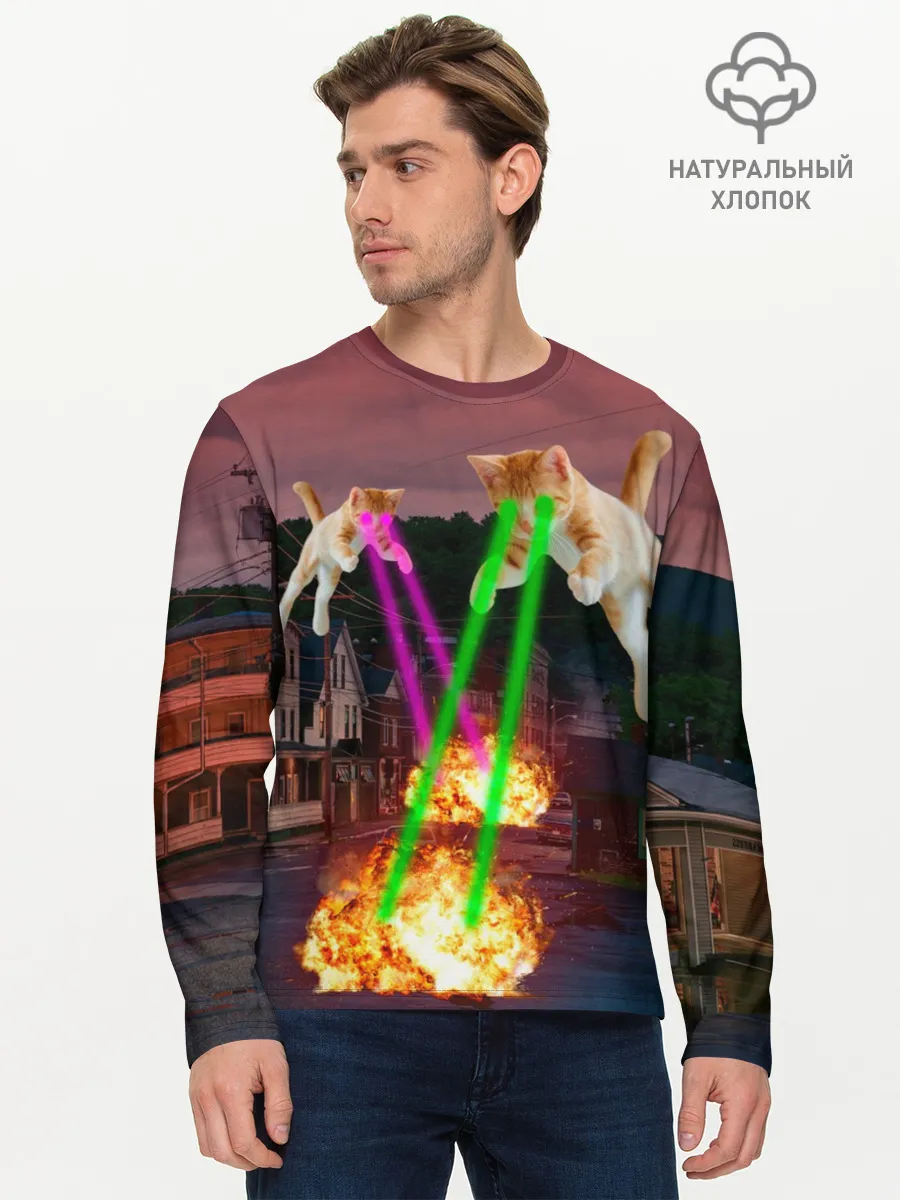 Мужской лонгслив базовый / Кошачья Атака!